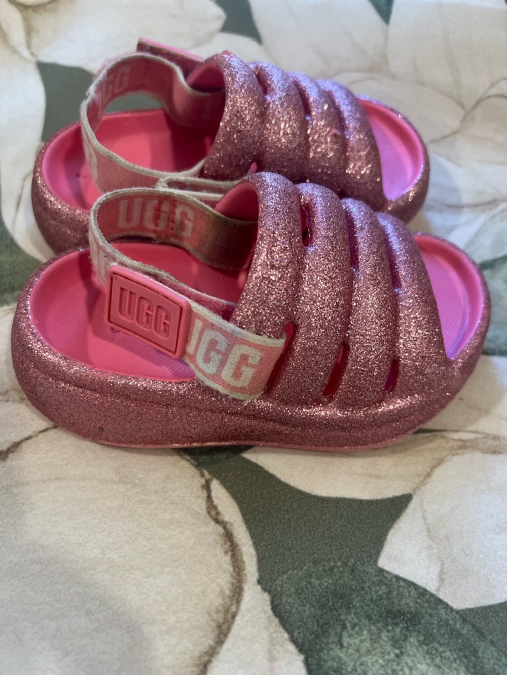 UGG Kids' Pink Glitter Strap Sandals